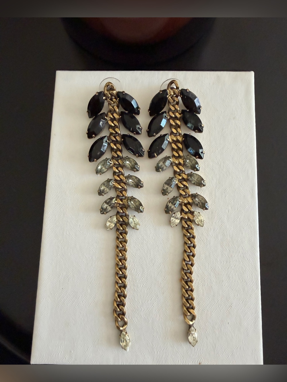 Gold Chain Earrings with Black and Smoke Crystal Drops